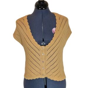 Industry Mustard Yellow Chevron Knit Short Sleev Relaxed Fit Sweater Small